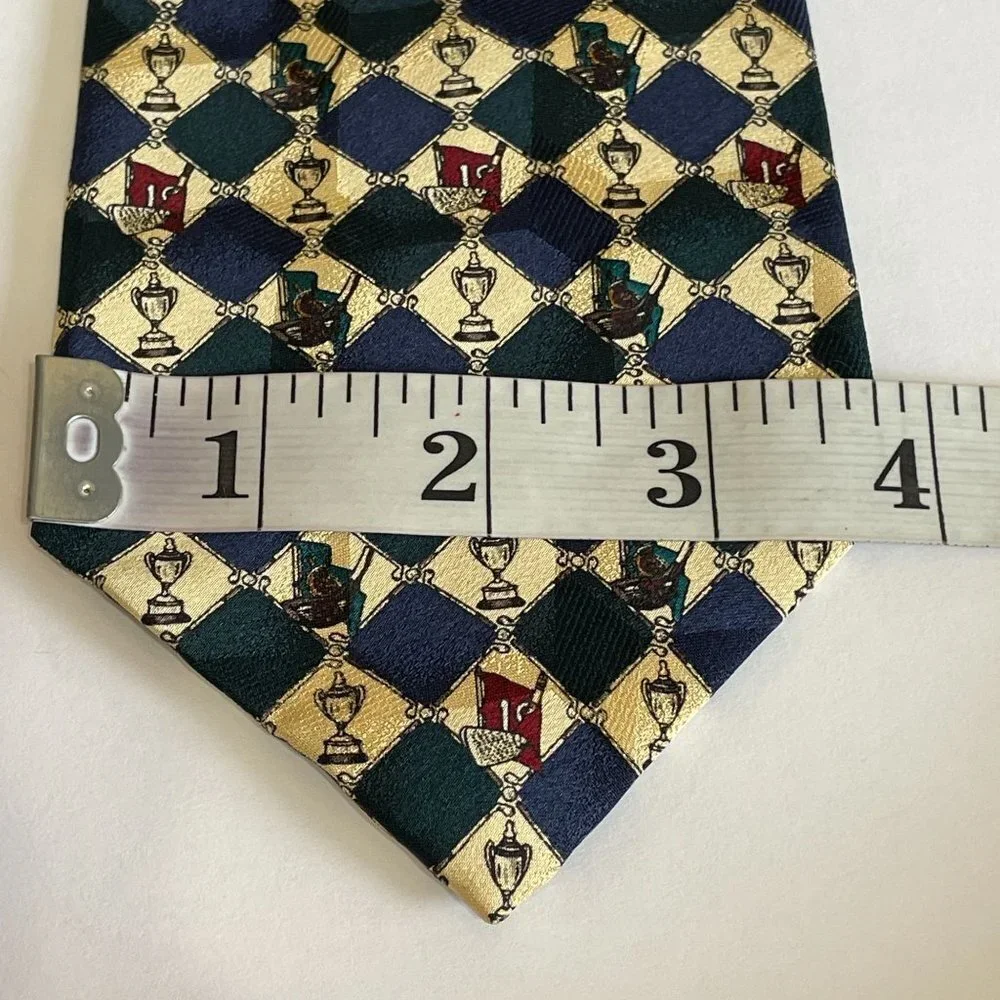 Cromley & Finch London GOLF CLUB TROPHY Necktie Silk Burgundy Navy Green Vintage